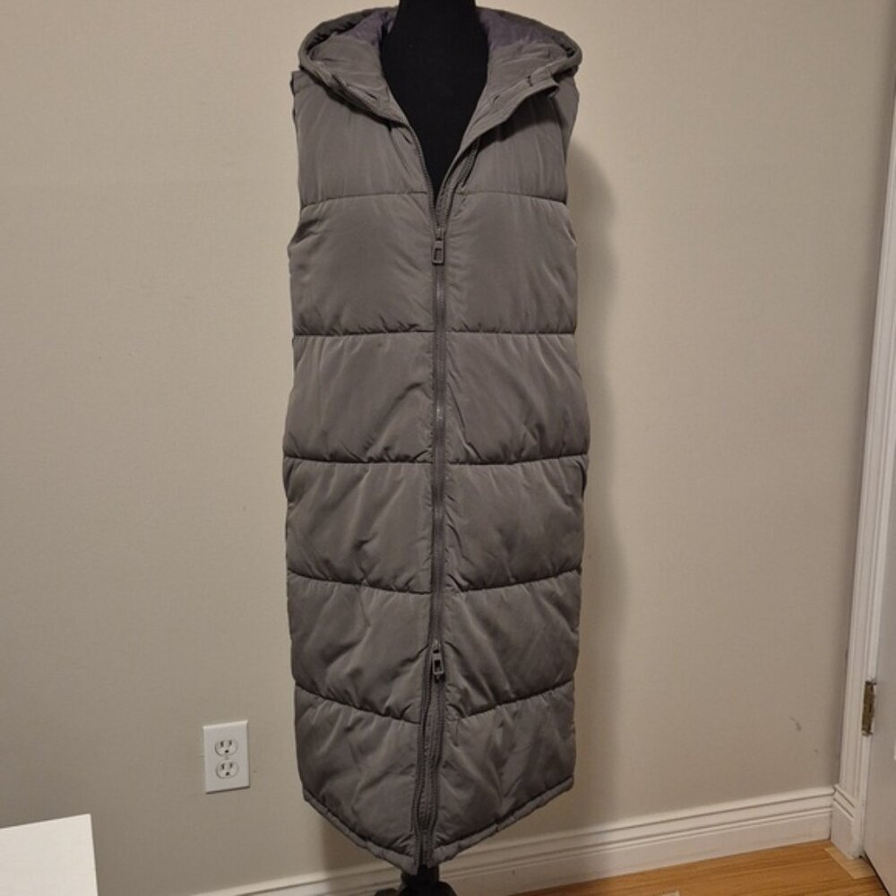 🖤 ONLY Charcoal Hooded Long Puffer Vest – XS - Picture 4 of 10